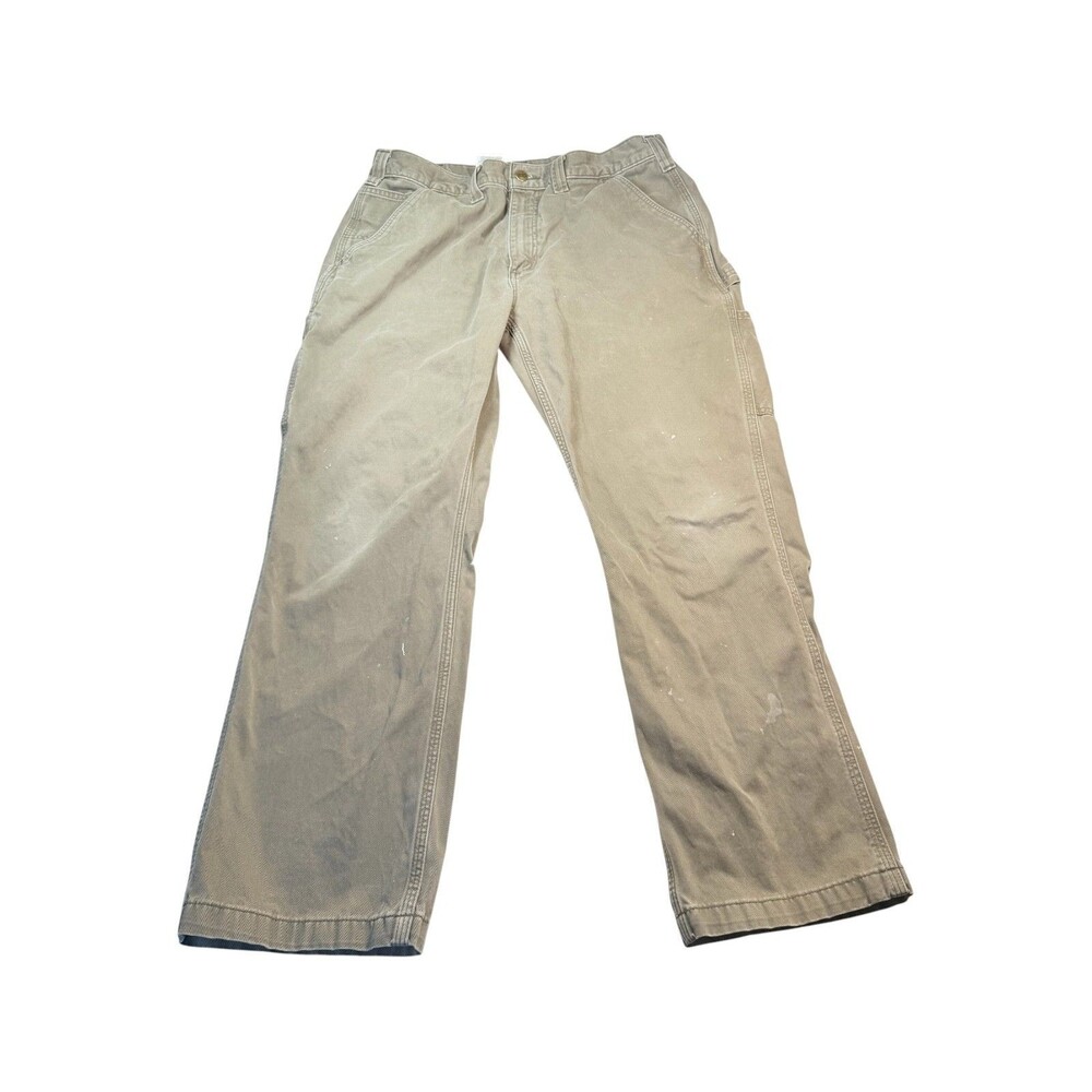 Carhartt B324 DFE Mens 36x30 Relaxed Fit Canvas Work Pants Distressed Paint Tan